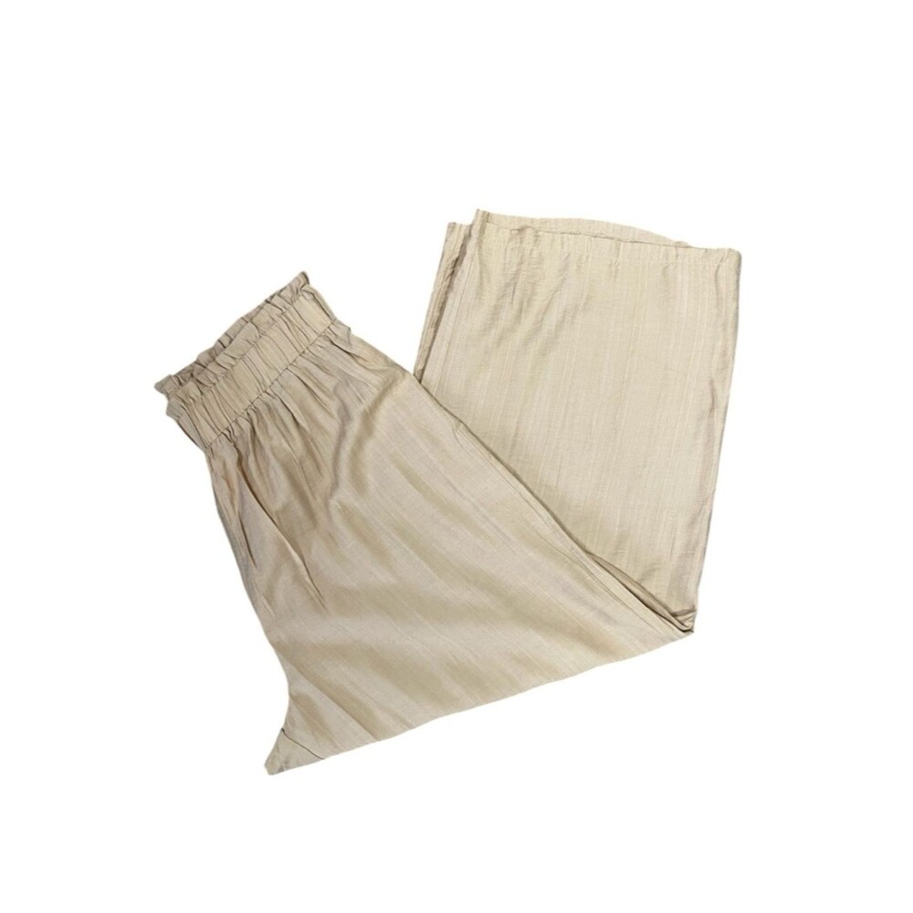 C+D+M Collection Wide Leg Pants XL Beige Linen Look Elastic Waist NWT Flowy Boho